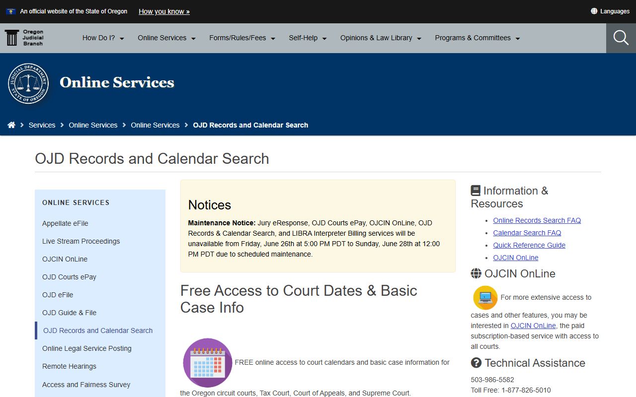Washington County court records after jail arrest Oregon records calendar search