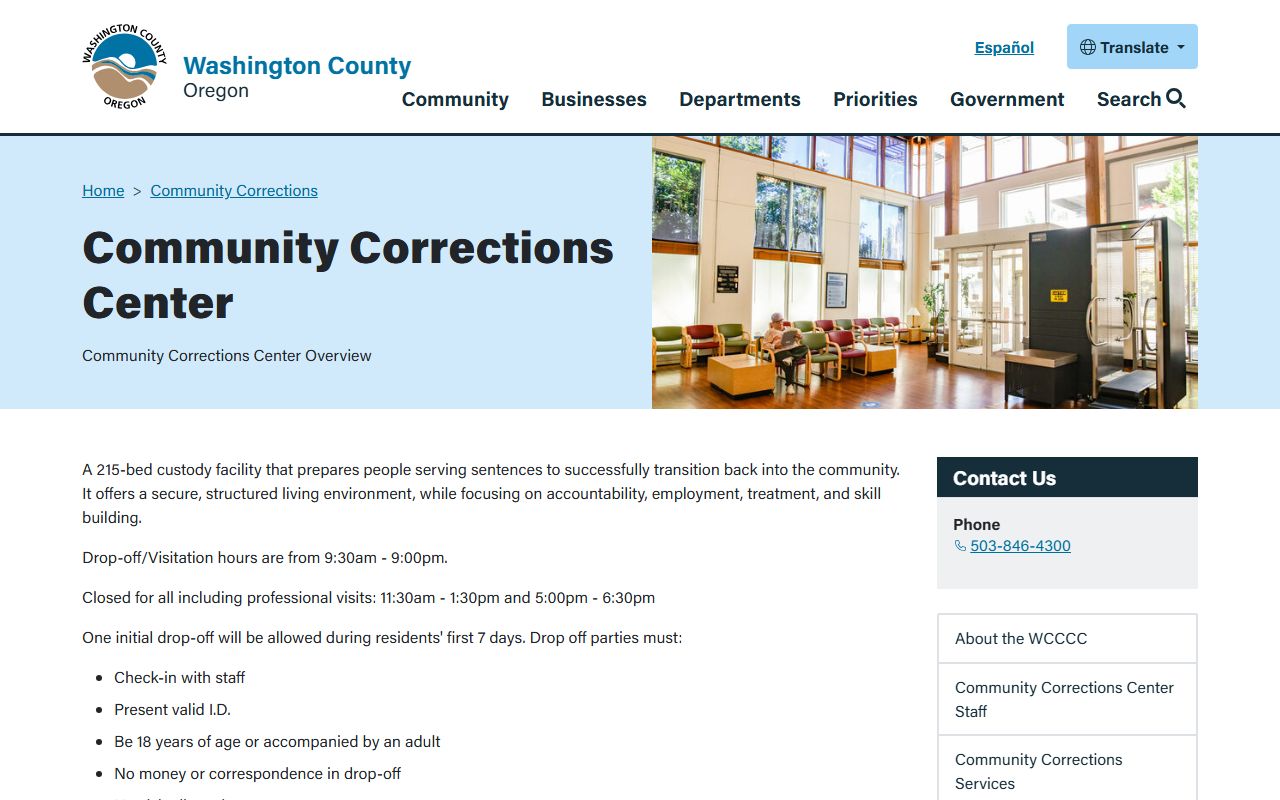 Washington County Community Corrections Center resident custody overview