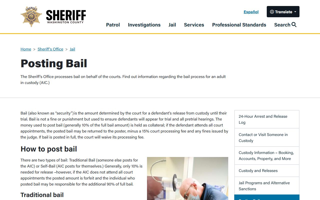 Washington County Jail bail security posting information