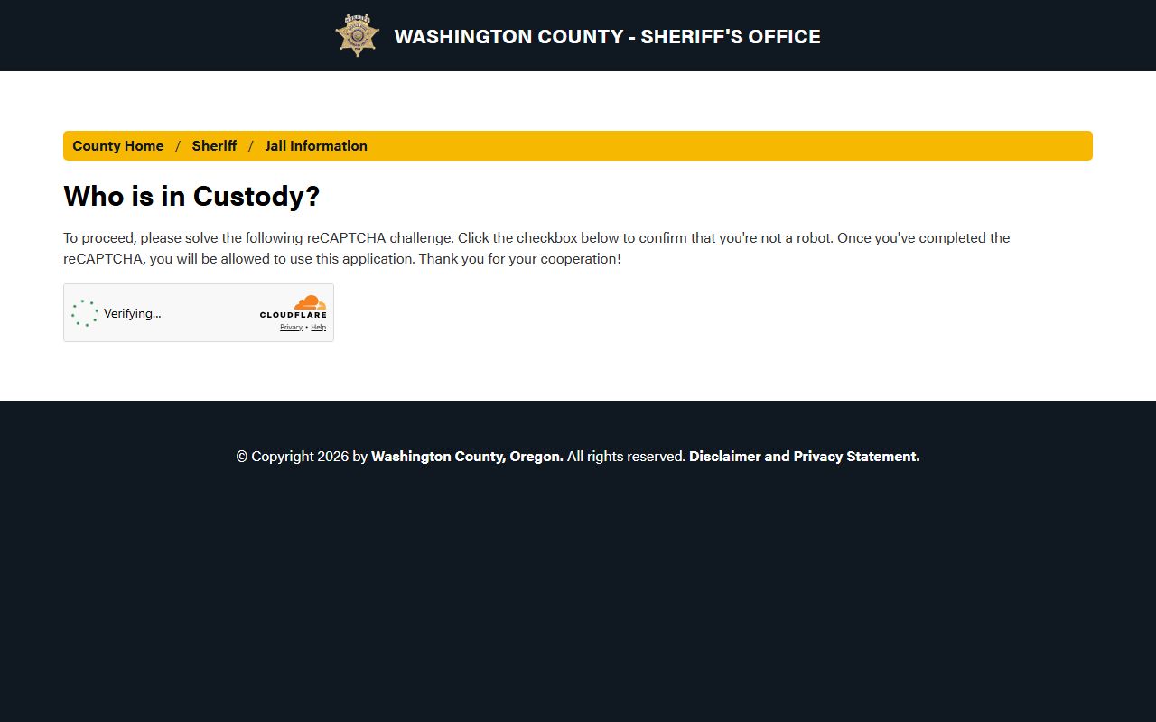 Washington County inmate population custody roster search fields