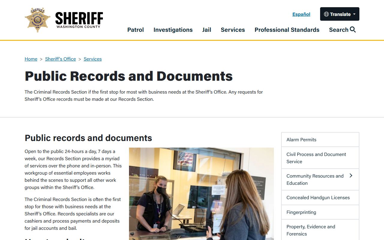 Washington County jail mugshots public records request page